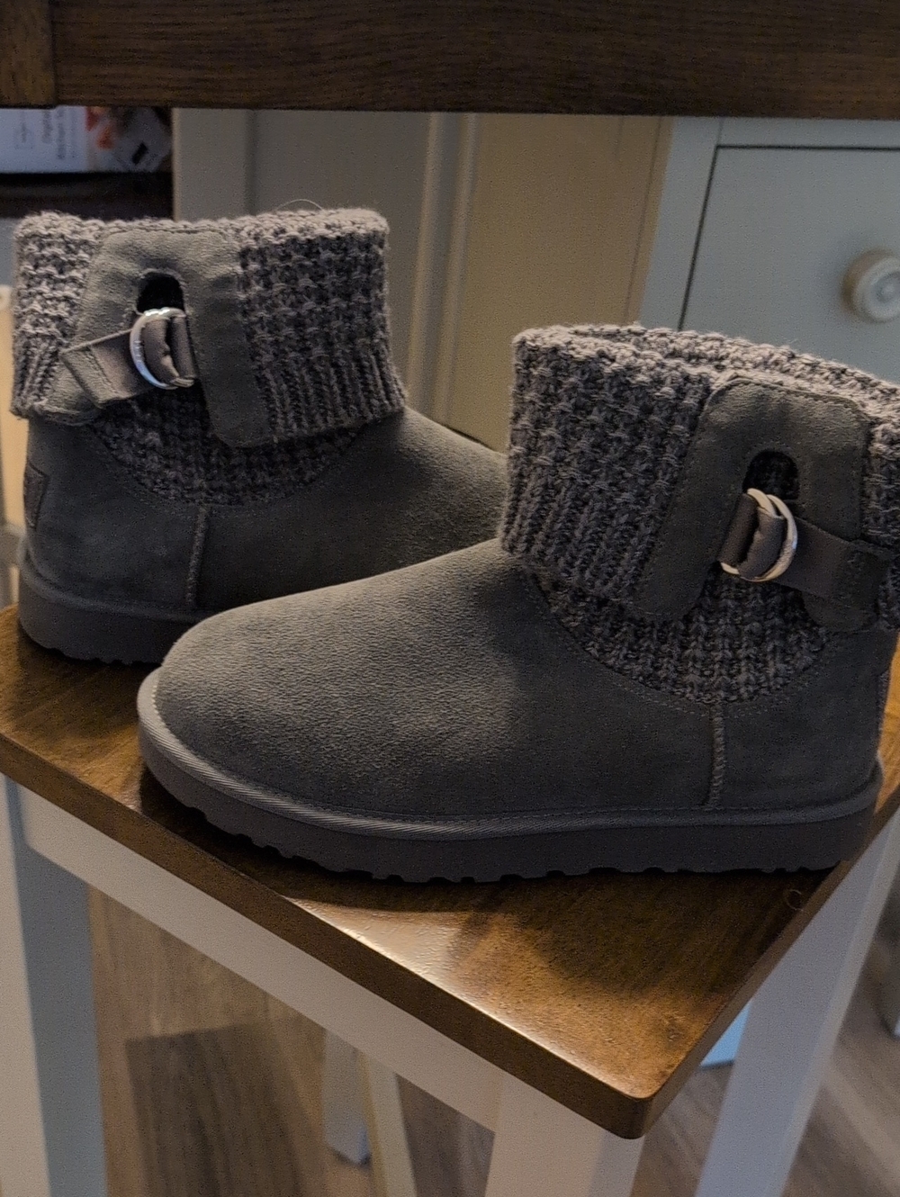 Ugg Women's Knit-Cuff Ankle Winter Boot with Buckle - Gray